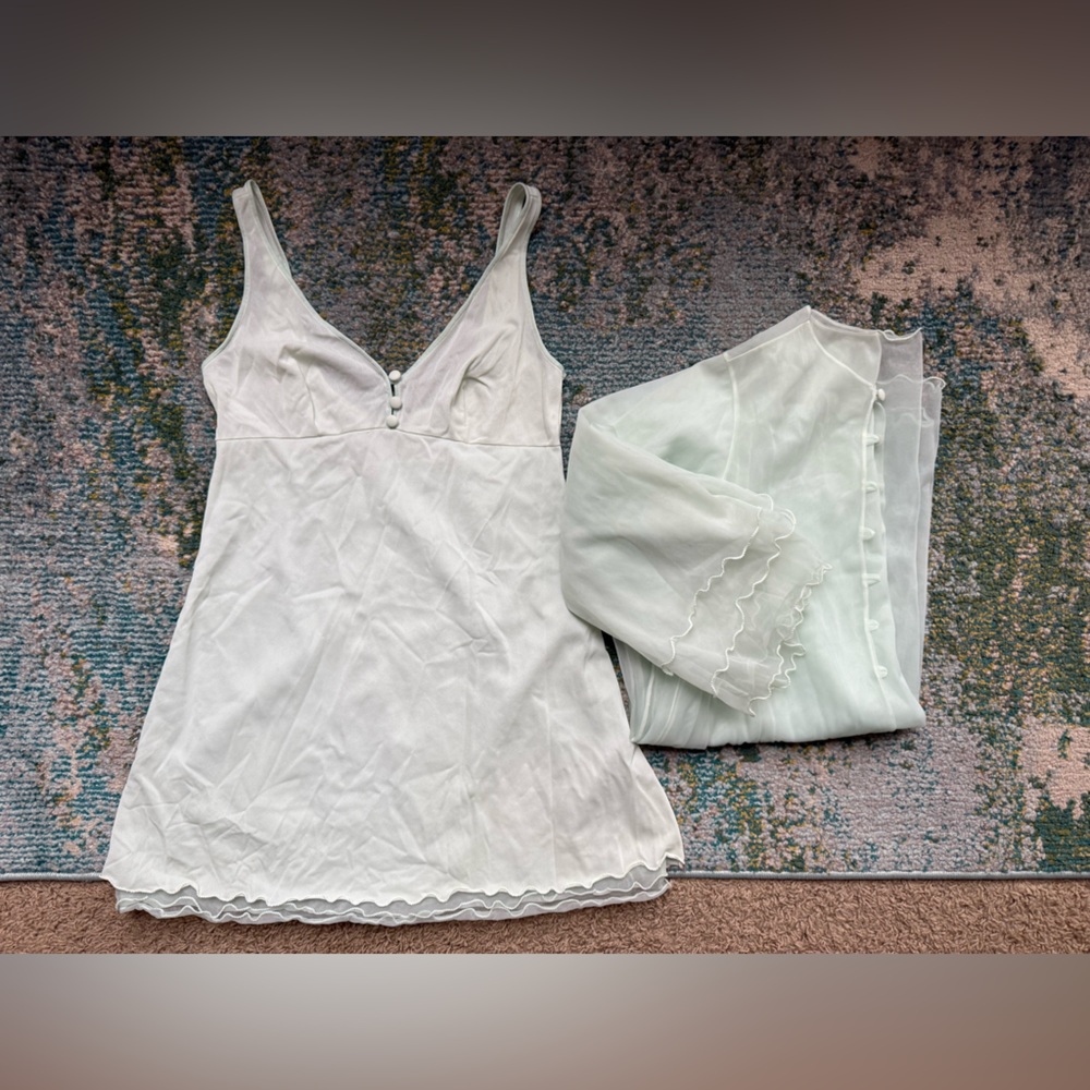 Vintage Sears mint green nightgown over coat sheer two-piece set, petite 28/30